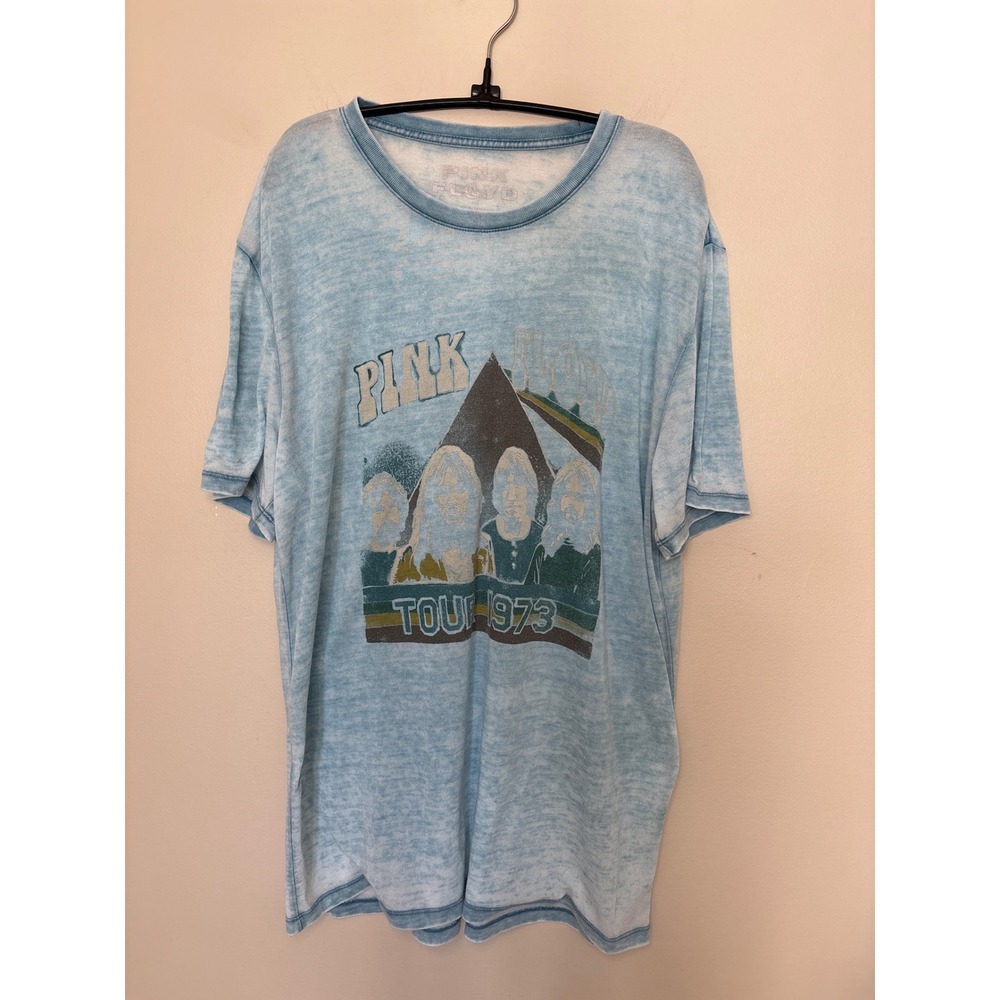 Lucky Brand Pink Floyd Tour 1973 Graphic Tee Light Blue Acid Wash Mens Large